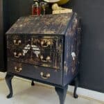 Vintage bureau writing desk right-sided view . Decoupaged in a stunning heron design print.